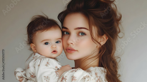 Mother Holds Baby, Embracin...