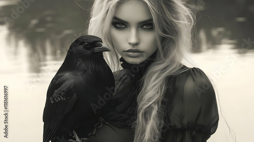 Woman with Raven: Fantasy P...