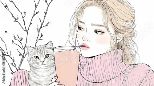 Girl Drinks Beverage with C...