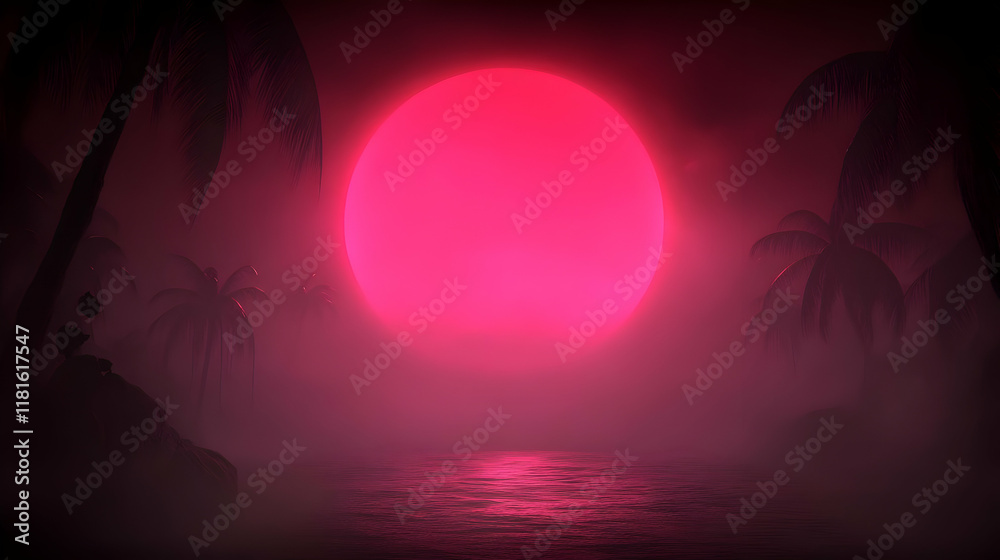 Pink Sunset Tropical Paradise 3D Illustration Pink Sunset Tropical Paradise 3D Illustration