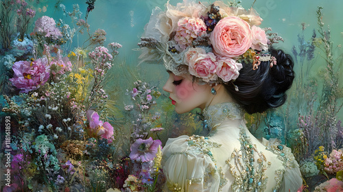 Floral Fantasy: Woman in Go...