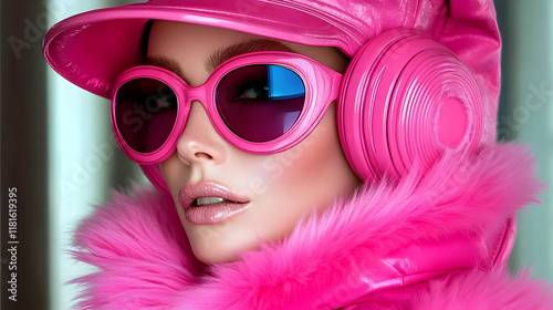 Fashion Model Wears Pink Fu...
