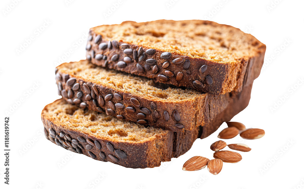 Stack of toasted whole grain bread slices with golden crust, isolated on transparent background, healthy breakfast, baked wheat, fiber-rich, crunchy toast, natural ingredients Stack of toasted whole grain bread slices with golden crust, isolated on transparent background, healthy breakfast, baked wheat, fiber-rich, crunchy toast, natural ingredients