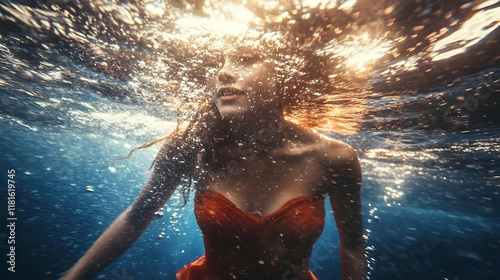 Woman Submerges in Ocean De...