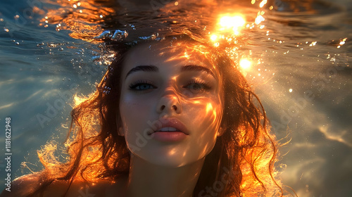 Woman Underwater Holds Brea...