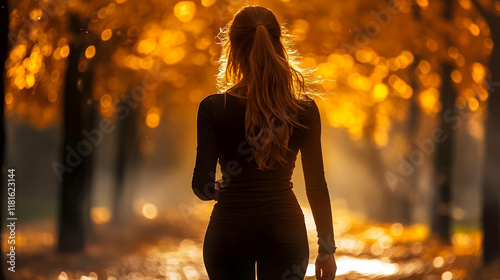 Woman Walks Through Autumn ...