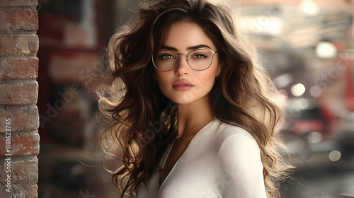 Woman with Glasses Poses El...