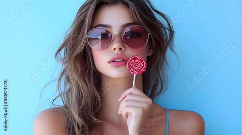 Woman Holds Lollipop, Candy...