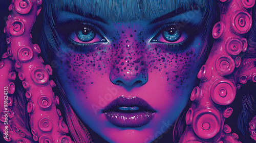 Neon Dream: Woman with Octo...