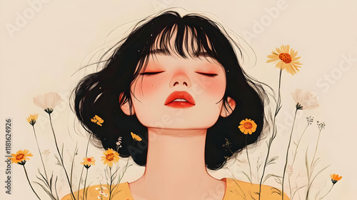 Woman Dreams Among Flowers:...