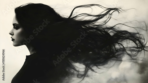 Woman with Flowing Hair Pos...