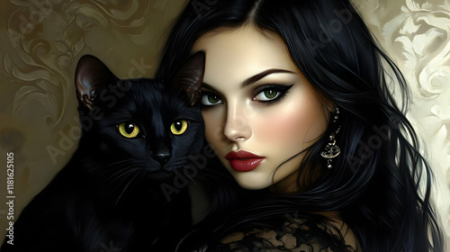 Black Cat and Woman Share a...
