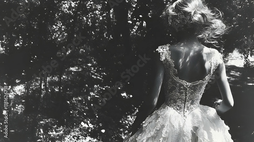 Woman in White Lace Dress T...