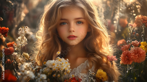 Girl with Flowers Enjoys Go...