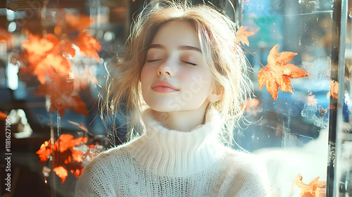 Autumn Girl Enjoys Warm Sun...