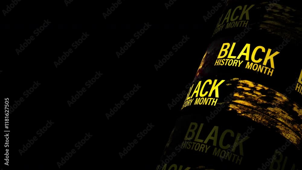 Black History Month 3D neon glitch text tube loop animation on black abstract background with copy space. 4K effect screen looping with copy space for your text or artwork for your trailer movie. Black History Month 3D neon glitch text tube loop animation on black abstract background with copy space. 4K effect screen looping with copy space for your text or artwork for your trailer movie.