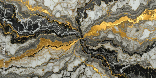 Abstract marble texture with gold and black veins photo