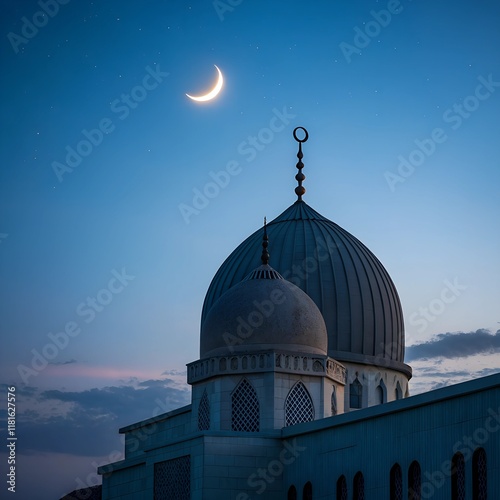 islam ramadan half moon and starry sky festival of ramadan sky ramadan mosque islamic landmark mosque dome of light of hope arabic islamic architecture photo