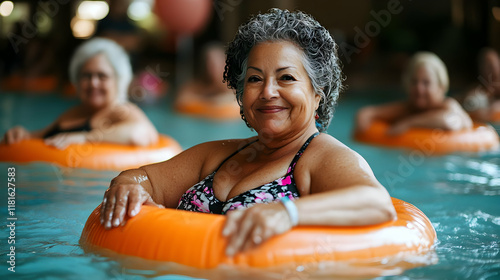 Senior Woman Relaxes in Poo...