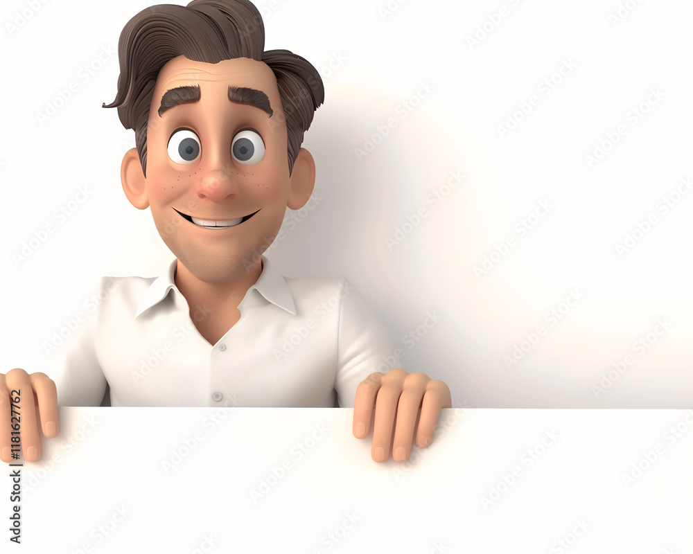 Cheerful Animated Man Holding Blank Sign Illustration for Advertisements and Promotions Cheerful Animated Man Holding Blank Sign Illustration for Advertisements and Promotions