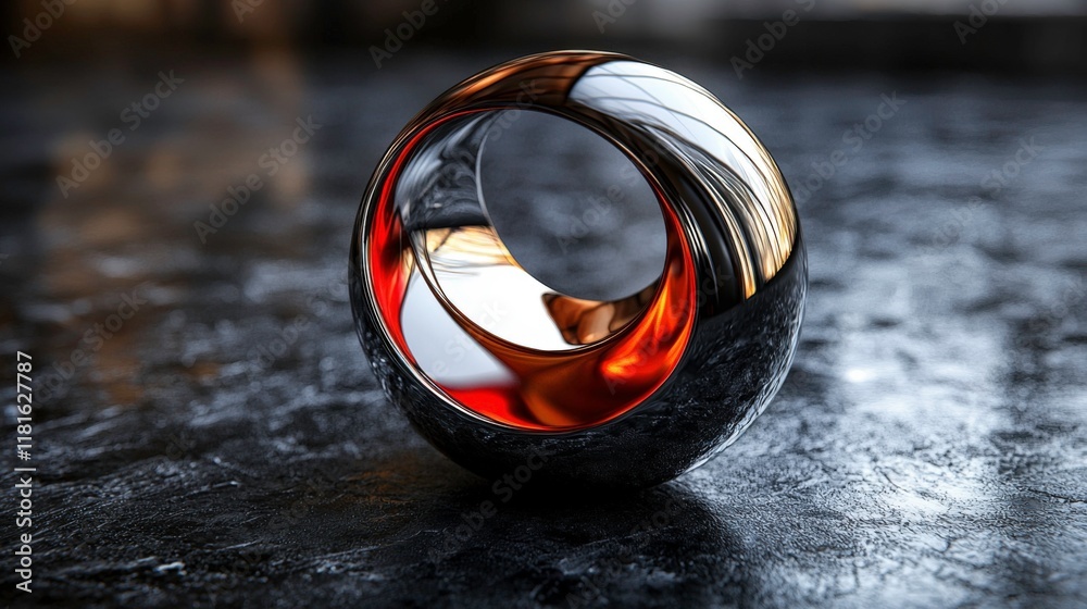 Modern CGI Rendered Round Metal Cat Logo in Red, Black, and Chrome Modern CGI Rendered Round Metal Cat Logo in Red, Black, and Chrome