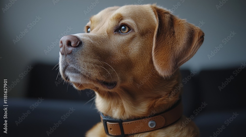 Thoughtful golden retriever looking out of the window Thoughtful golden retriever looking out of the window
