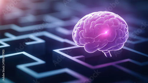 Purple day, Epilepsy awareness concept. Brain-shaped maze in purple tones with a glowing exit, symbolizing overcoming epilepsy challenges and finding hope
