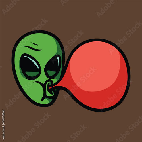 Alien chewing gum cartoon vector illustration