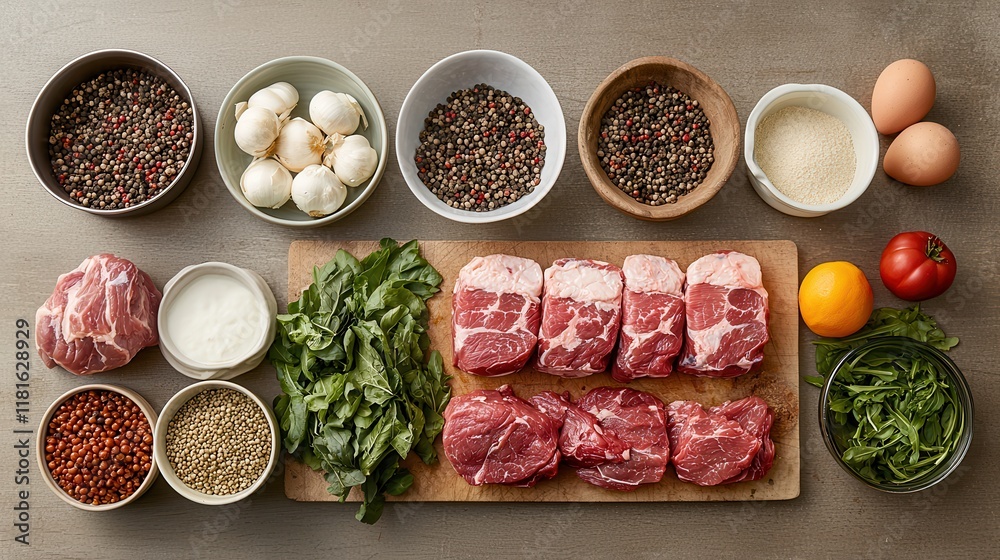 Fruits and vegetables bring colorful farm-to-table freshness. Fresh ingredients arranged for meal preparation and cooking. Fruits and vegetables bring colorful farm-to-table freshness. Fresh ingredients arranged for meal preparation and cooking.