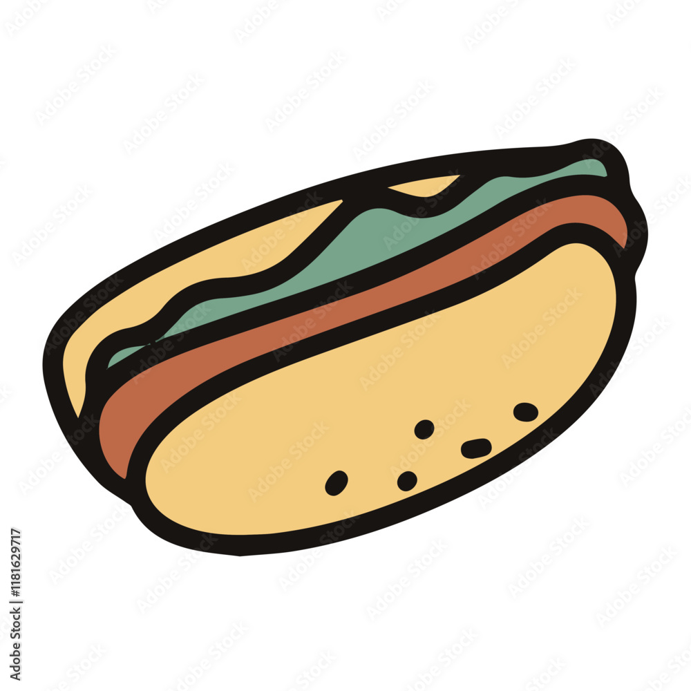 vector illustration of hotdog, simple meat sandwich with lettuce cartoon drawing, fast food icon symbol, isolated on white background, suit for kids book vector illustration of hotdog, simple meat sandwich with lettuce cartoon drawing, fast food icon symbol, isolated on white background, suit for kids book