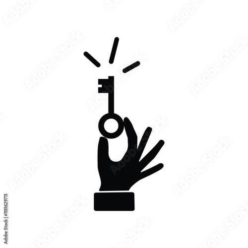 Hand holding key. Key takeaway design. Isolated clipart image on white background