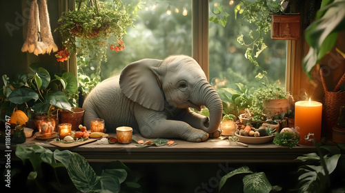 Baby Elephant Relaxes by Wi...