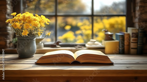Open Book, Flowers, and Win...