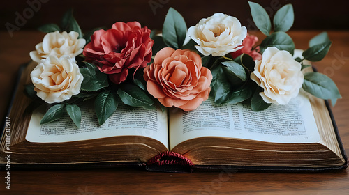 Roses Adorn Open Book: Lite...