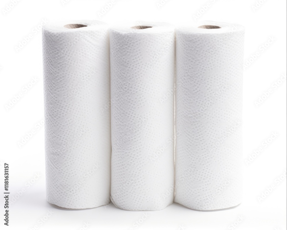 Clean Up with Convenience: Isolated Rolls of White Paper Towels for Household or Kitchen Use Clean Up with Convenience: Isolated Rolls of White Paper Towels for Household or Kitchen Use