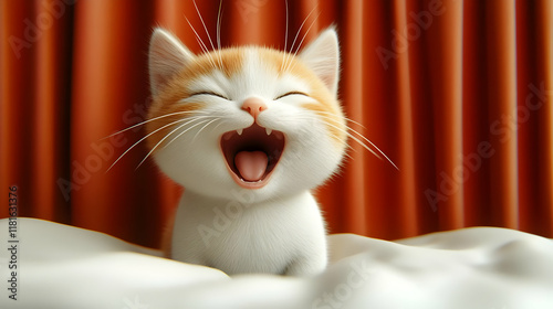 Cute Kitten Yawns Widely on...