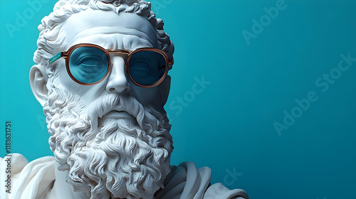 White Statue Wears Blue Sun...