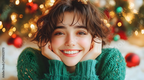 Smiling Girl Rests Chin in ...
