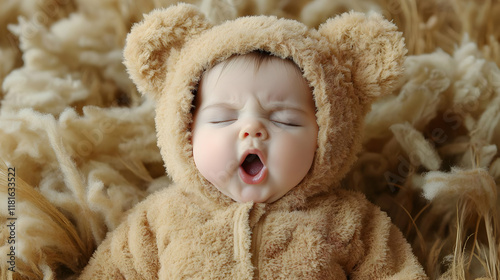 Baby Yawns in Bear Costume:...