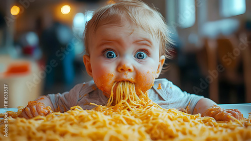 Baby Eats Spaghetti with En...