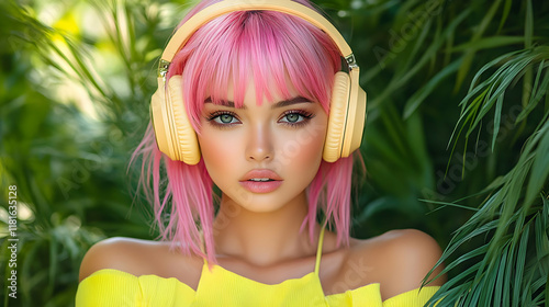 Woman Listens to Music with...