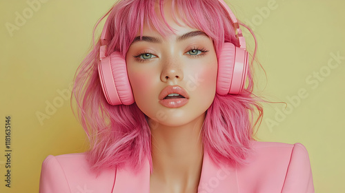 Pink Hair Girl Enjoys Music...
