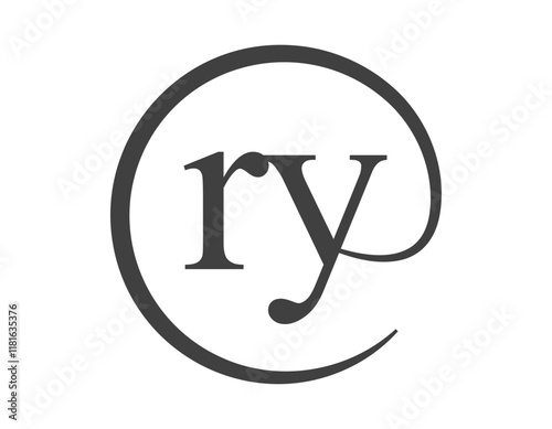 RY logo from two letter with circle shape email sign style. R and Y round logotype of business company