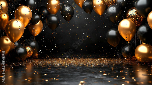 Black and Gold Balloons Flo...