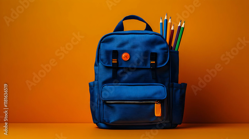 Backpack and Colorful Penci...