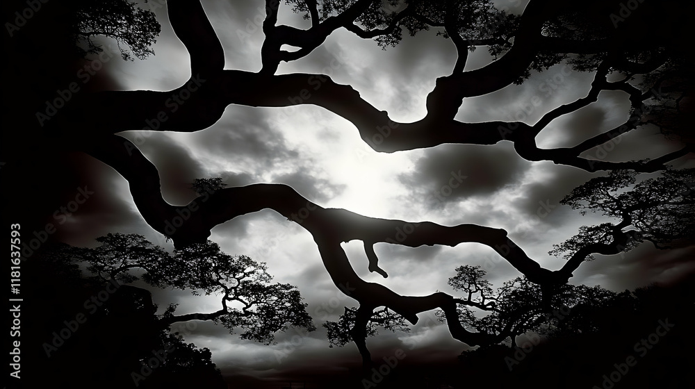 Naklejka premium Dramatic Tree Silhouette Illustration