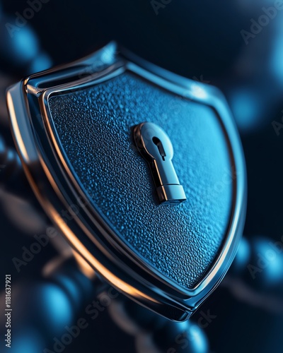 Shield with keyhole symbolizing security. photo