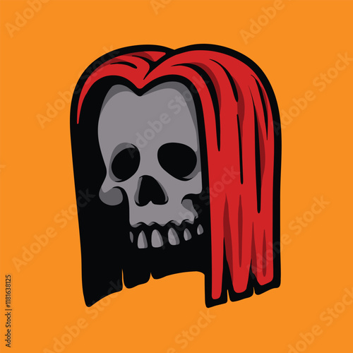 Long hair skull vector illustration