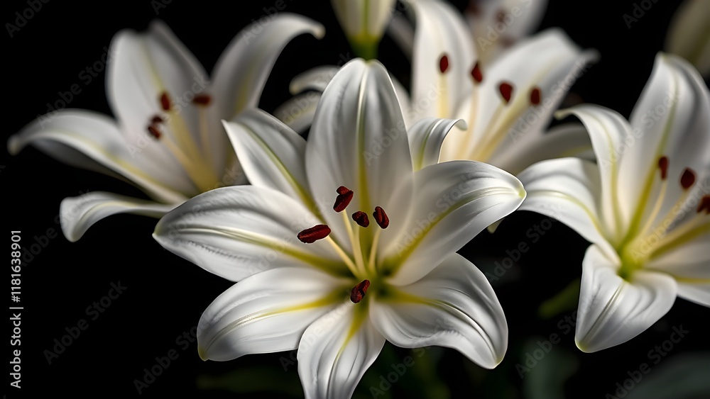 Fototapeta premium Isolate White Lily Flower On Black Background