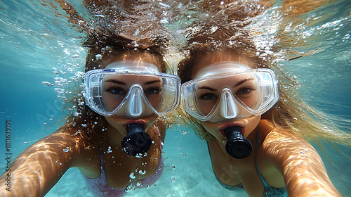 Women Dive Explore Underwat...
